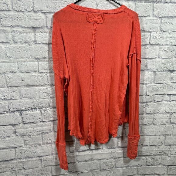 Free People Shirt Womens Small We The Free Colby Raw Edge Coral Orange - Picture 5 of 7